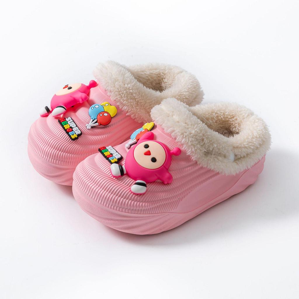EVA Kids' Winter Cotton Slippers: Velvet-Lined, Non-Slip, Cute Cartoon Design, Removable, Parent-Child Match, for Boys and Girls
