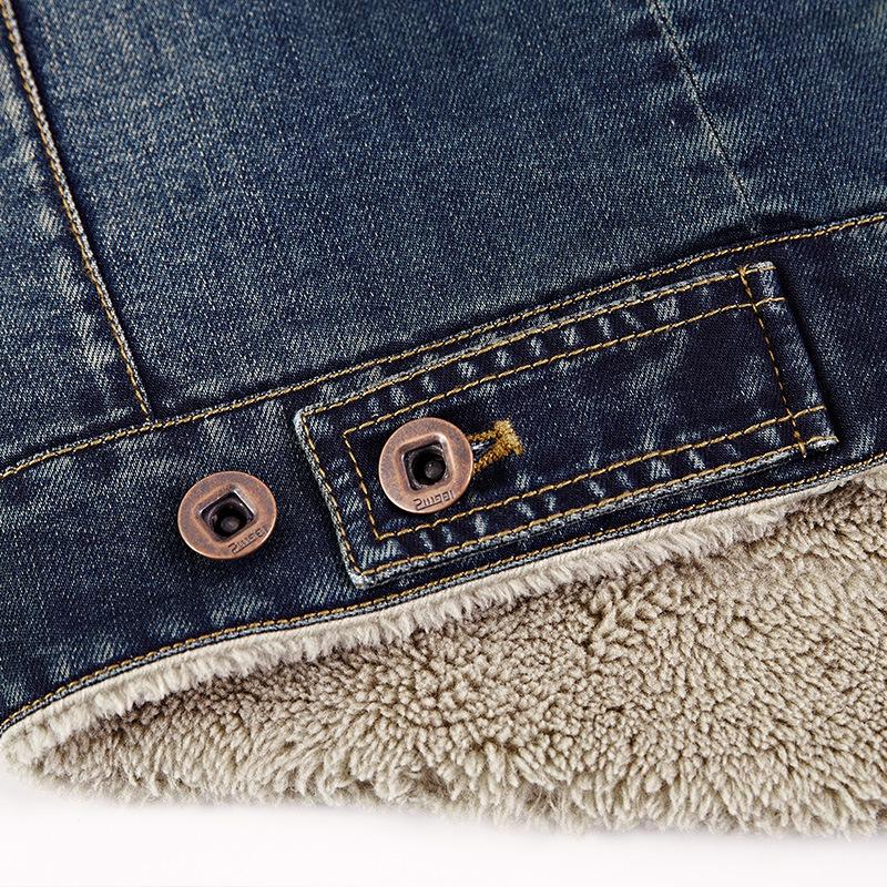 Jesień i Zima Kurtka Jeansowa Męska Trend Mody Casual Duży Rozmiar Aksamitna Pogrubiona Watowana Bawełną