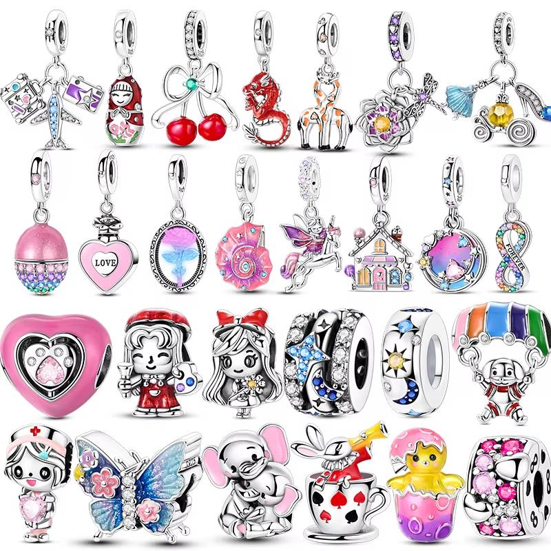 New In Charms Copper Girls Luminous Pink Pendant Charms Bead Fit Original Bracelet For Women Diy Jewelry Gift