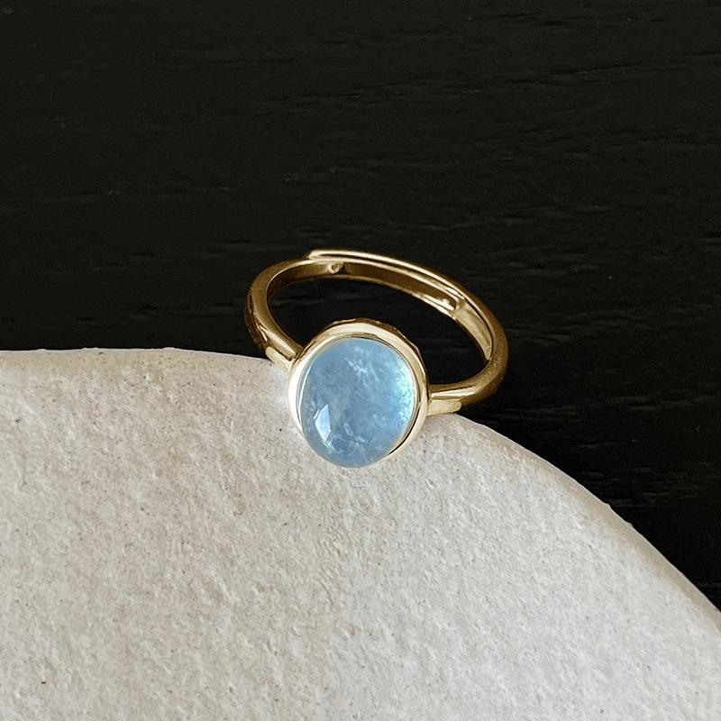 

Регульоване Вінтажне Кільце Арт Деко Глянсовий Місячний Камінь Інкрустований Нішевий Дизайн Ins Просте Холодне Віяння Жіноче Кільце на Вказівний Палець Регульоване