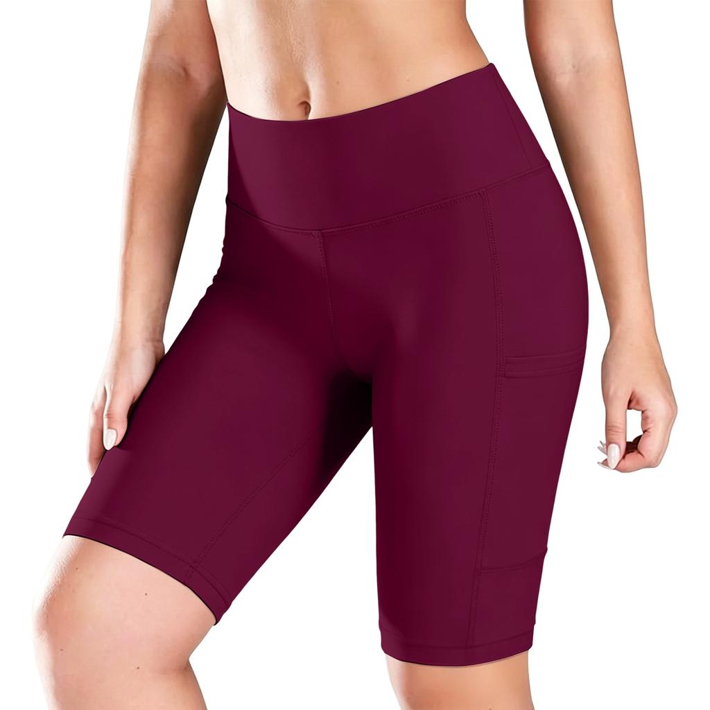 High Waist Butt Lifting Compression Biker Shorts for Women Tummy Control Stretchy Fitness Leggings with Side Pockets for Outdoor Sports