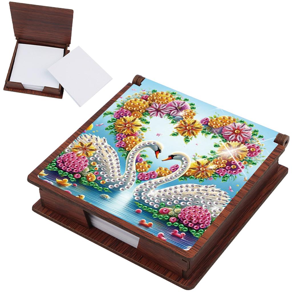 Wooden DIY Memo Paper Storage Box Diamond Art with 160 Papers Diamond Painting Memo Pad for Home Office and School Supplies