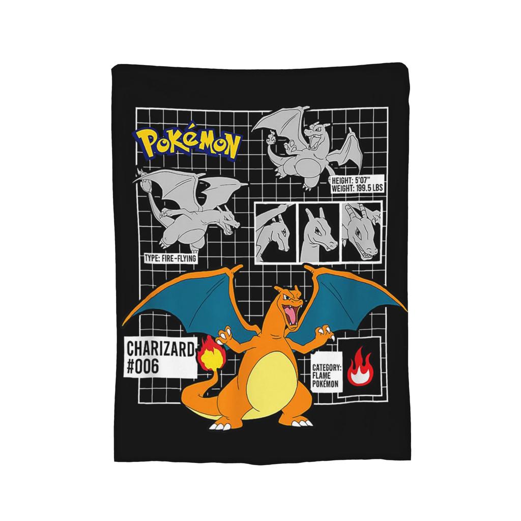 Pokemoned Charizard 006 Schematic Poster Knitted Blankets Fleece  Ultra-Soft Throw Blanket for Outdoor Travel Bedspread
