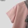 INCERUN Summer Men Lace Tie Up Short Sleeve Casual Oversized Shirts