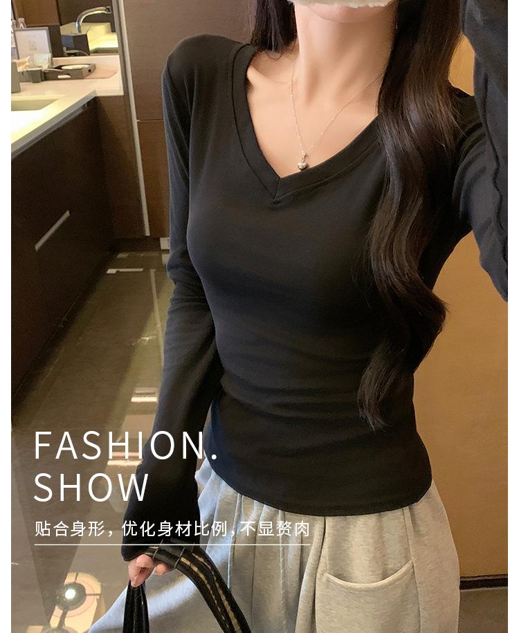 V Neck Long Sleeve Slim Fit Cotton T Shirt Basic Inner Top