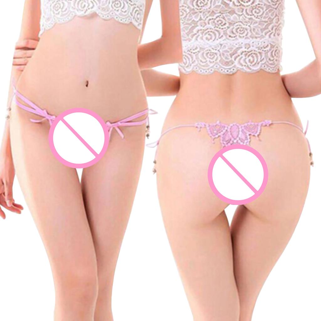Sexig Bowknot Dangle Bead Spets Hollow G-String Kalsonger Sovkläder Dam String