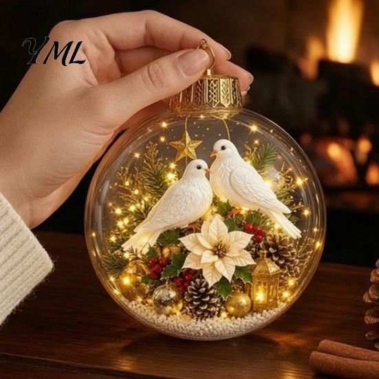 3D Holiday Character Figurines Christmas Faux Crystal Ball Hanging Ornaments with Warm LED Decorative Gift Souvenirs Lights, Luminous Tree Pendant for