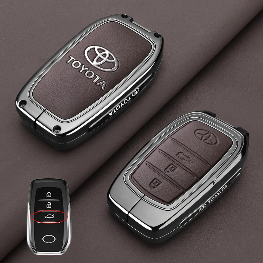 Zinc Alloy Leather Car Key Case Cover Shell for Toyota CHR Hilux Fortuner Land Cruiser 200 Camry Corolla Crown RAV4 Highland
