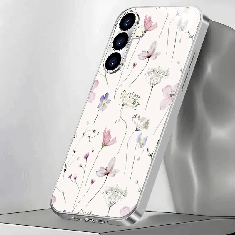 Custodia per telefono con semplice motivo floreale fresco, placcata argento, per Samsung Galaxy S26 S25 Edge S24 S23 FE S22 Ultra S20 S21 5G