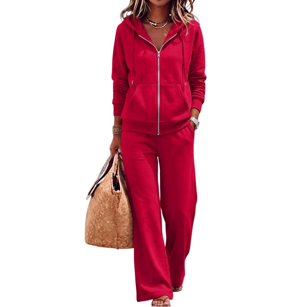 Women's Casual Hoodie Jacket Set for Fall and Winter, Comfortable Fashion Outfit