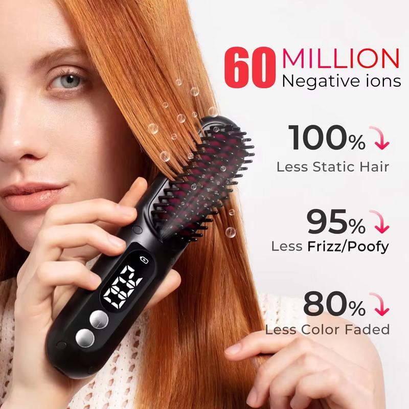 Other Makeup Tool Portable Hair Straightening Styling Comb Wireless Electric Hair Comb Wireless Mini Negative Ion Curling Comb