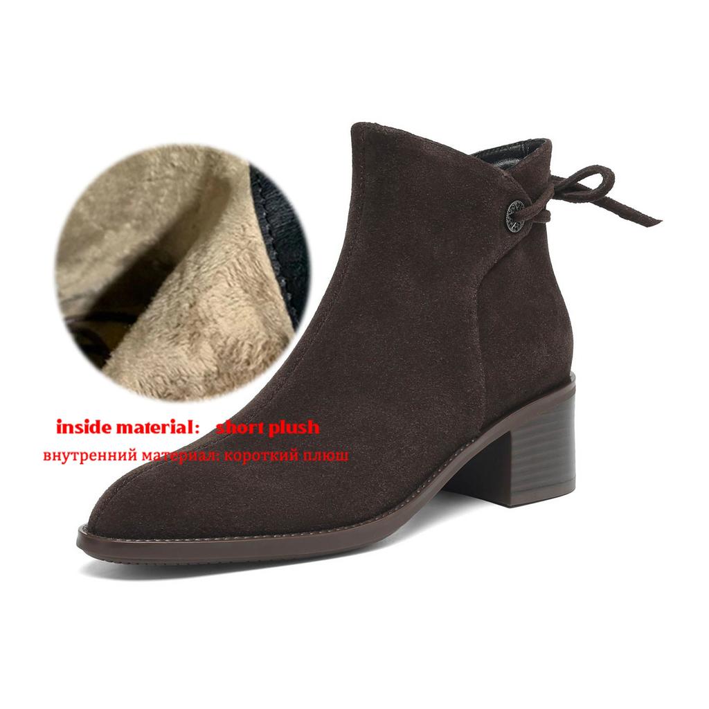 Krazing Pot Cow Suede Nubuck Round Toe Thick Heels Chelsea Boots Size 42 Slip On Women Butterfly-knot Ankle Boots
