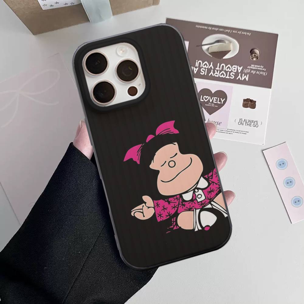 

Cartoon Mafalda Soft Corrugated Phone Case For iPhone 11 12 13 14 15 16 17 Pro Max Plus Pro Shockproof Cover iPhone 17 Air