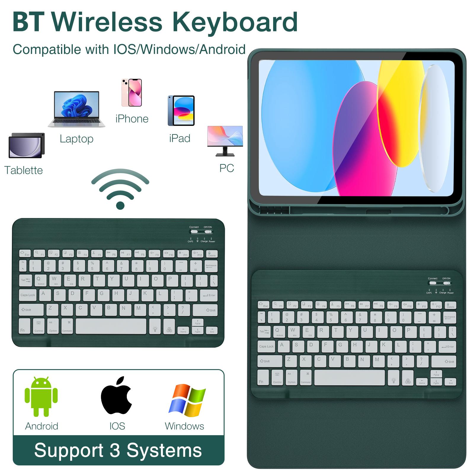 

SK-1099D For iPad (2025)/10.9 (2022) Tablet Case Leather Cover with BT Keyboard Grey Blue