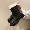 Fashion Thickened Long Tube Boots Women's Autumn Winter New Fashion Fleece Lined Zipper Back Riding Boot Knee High Rubber Outsole