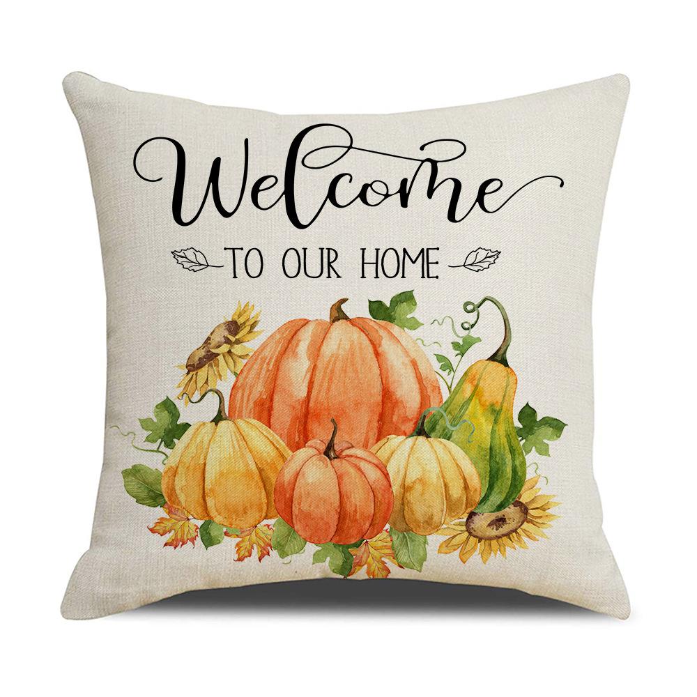 New Autumn Throw Pillow Cover Pumpkin Truck Thanksgiving Cushion Linen Digital Print Holiday Dress Up Cushion