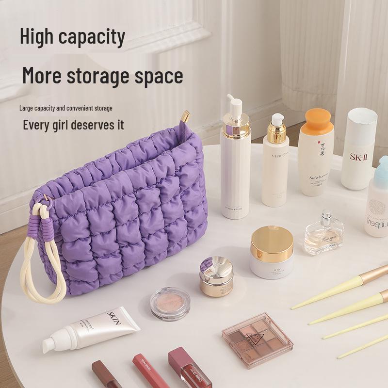 2024 Cloud Fresh Solid Color Pleated Makeup Bag: Versatile, Portable Clutch for Women
