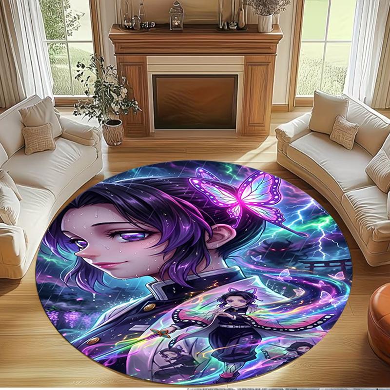 Demon Slayer Print Round Rug, Washable Floor Carpet, For Entryway Dorm Laundry Room Office Study, Home Decor Birthday Christmas Gift