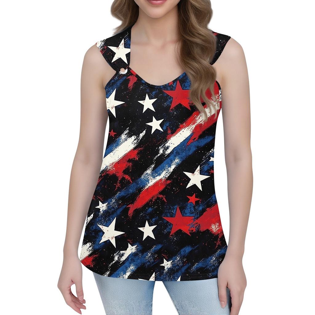 Womens Tank Top V Neck Basic Printed Casual Flowy Sleeveless Deep Side Cut Tops For Women