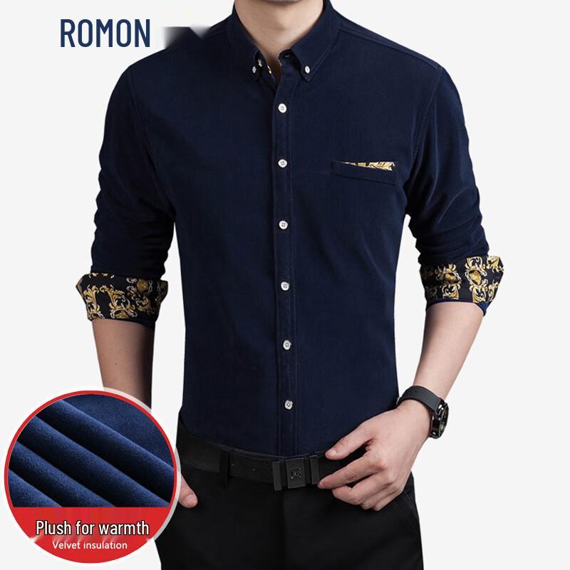 ROMON Men s Winter Slim Fit Print Long Sleeve Shirt M