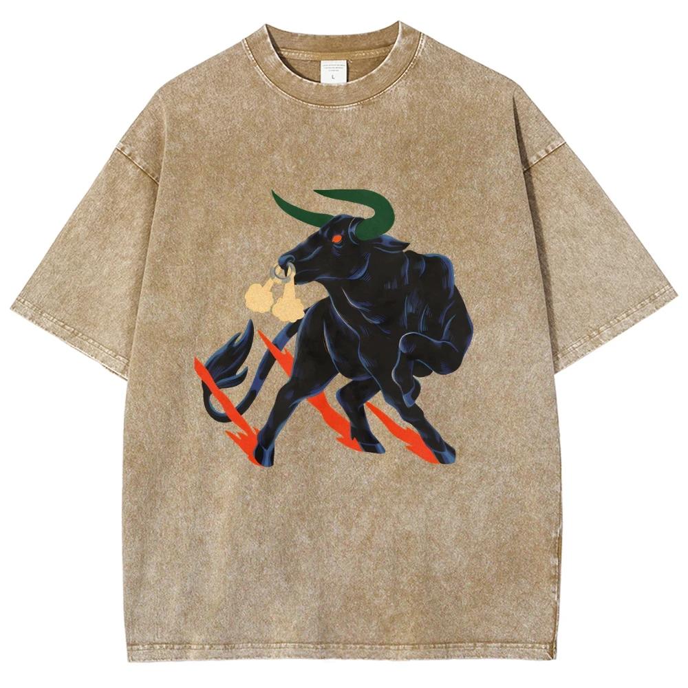Cool Bull T Shirts Unisex Washed Tees Men Women Oversized Short Sleeve T-shirts Cotton Harajuku Graphic T Shirts