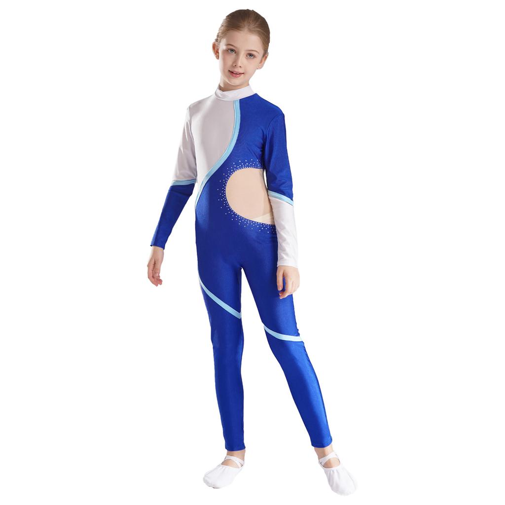 Girls Dance Unitard Skating Jumpsuit One Piece Long Sleeve Bodysuit Gymnastics Leotard