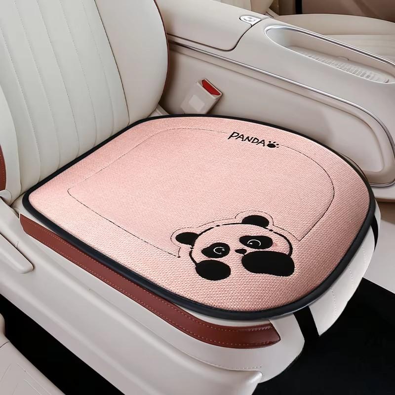 New Linen Cartoon Panda Car  Seat Cushion Non-slip Breathable Universal Car Seat Cover for Most Cars All Seasons Universal
