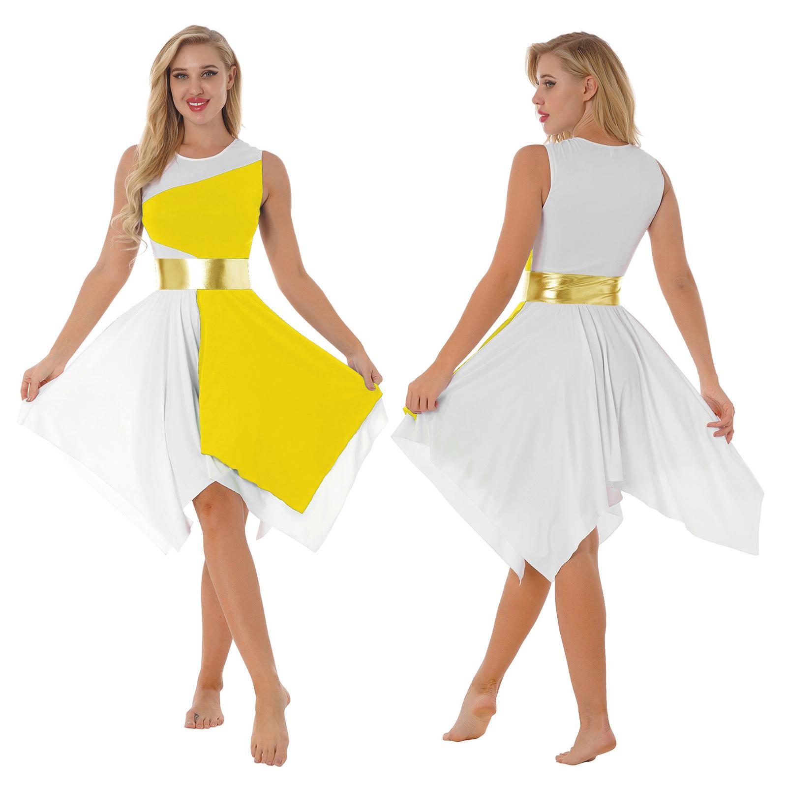 

Дівчинка Асиметрична Туніка для Хвали Танцю Ліричний Танцювальний Одяг Кольоровий Блок Сукня для Випускного Вечора XL жовтий