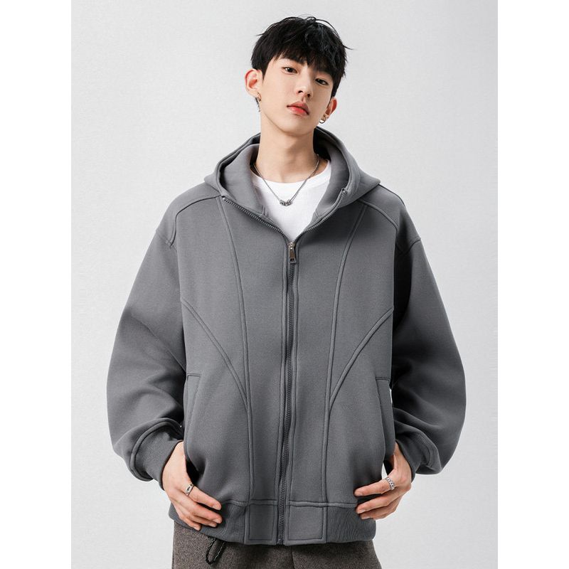 Wassup American-Style Deconstructed Heavyweight Cardigan Sweatshirt for Men, New Loose Casual Couple Hooded Jacket for Autumn and Winter