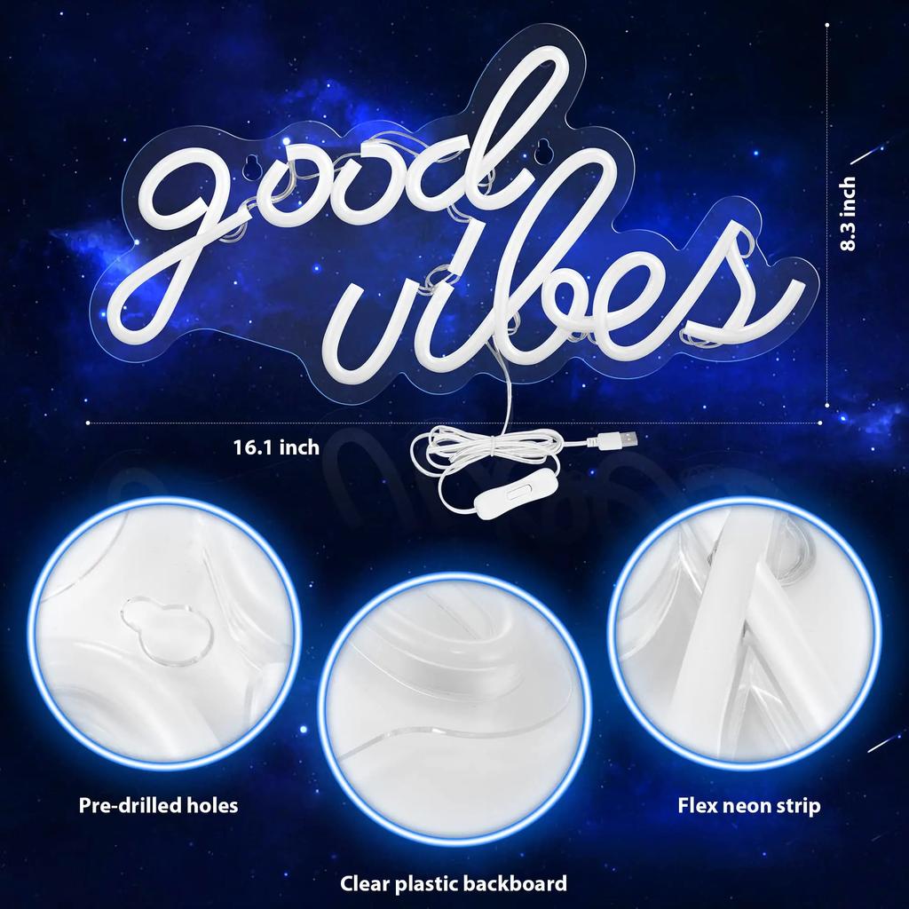 Good Vibes Neon Light Decoration Beauty Salon Nails Game Room Bedroom Decoration Wall Neon Led Good Vibes Signs Gift for Lover