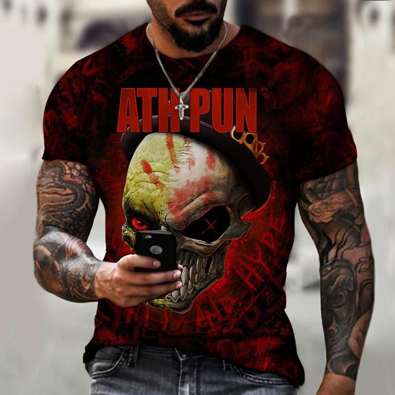 Skull Pattern Personality T-Shirt Summer Soft Comfortable Men's T-Shirts Casual Comfortable Loose Breathable Short-Sleeve T-Shirt