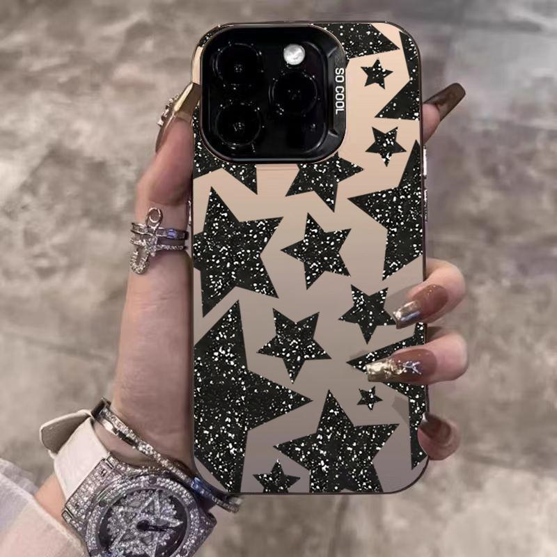 Shining Black Star Electroplate Phone Case For Samsung Galaxy A06 A16 A23 A26 A34 A55 S25 Ultra S24 Plus S23 FE S22 S21 Cover