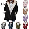 Autumn Coat Lady Winter with Hood And Pockets Thickened Fleece-lined Faux Suede Outerwear Mid Length Thermal Jacket Long Sleeve Outdoor Casual