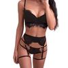 3-Pc Women Lace Sexy Lingerie Straps Bra and Panty Garter Set Underwear Babydoll