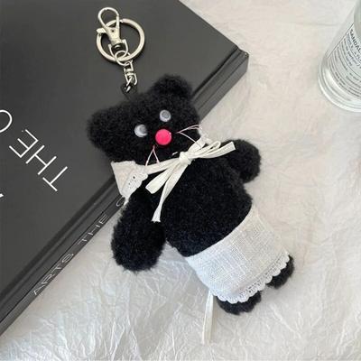 Cute Black Bear Apron Head Cover Plush Keychain Backpack Pendant Fashion Car Keyring Boy&Girls Women Bag Accessories