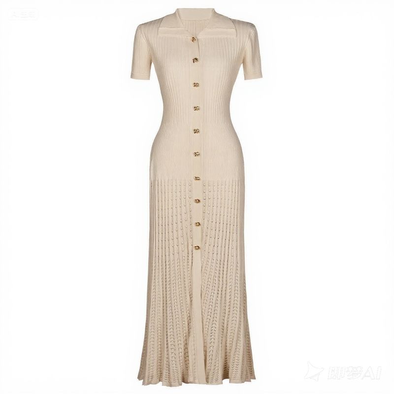 

Western Style New Fashion Slim fit Short sleeve Knitted dress Knitted Short Sleeve Dress Apricot color L