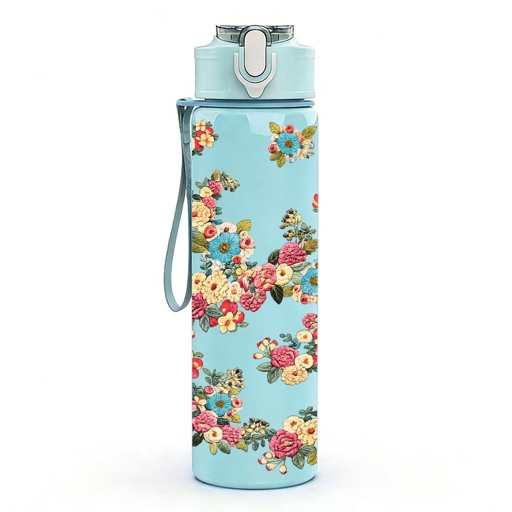 1PC Loose Vine Rose Floral Branch Print 750ml Color Plastic Sports Water Bottle Leakproof Flip Straw Lid Suitable for Sports Office Home Use