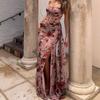 Womens Sleeveless Floral Chiffon Maxi Dress High Waist Side Slit Vacation Beach Pink 2025
