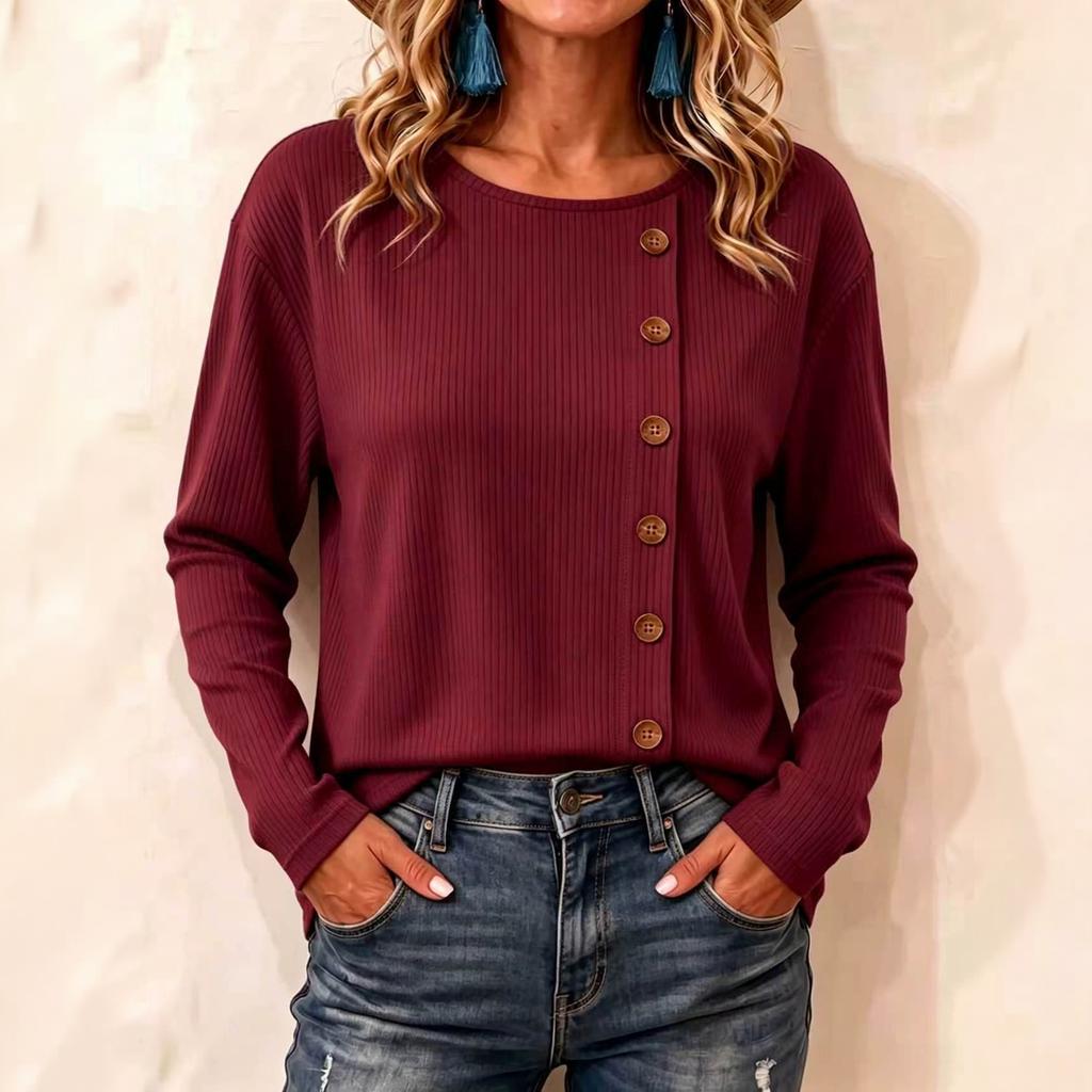 Cord-Langarmshirt mit lockerem Schnitt und Knopfleiste Bequemes Freizeithemd für Damen Geeignet für den täglichen Gebrauch