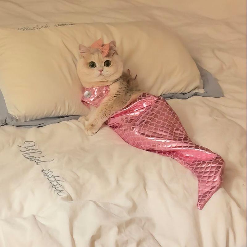 Dog Costume Pet Mermaid Bra Tail Bikini Clothing Bowknot Dressing Up Swimwear