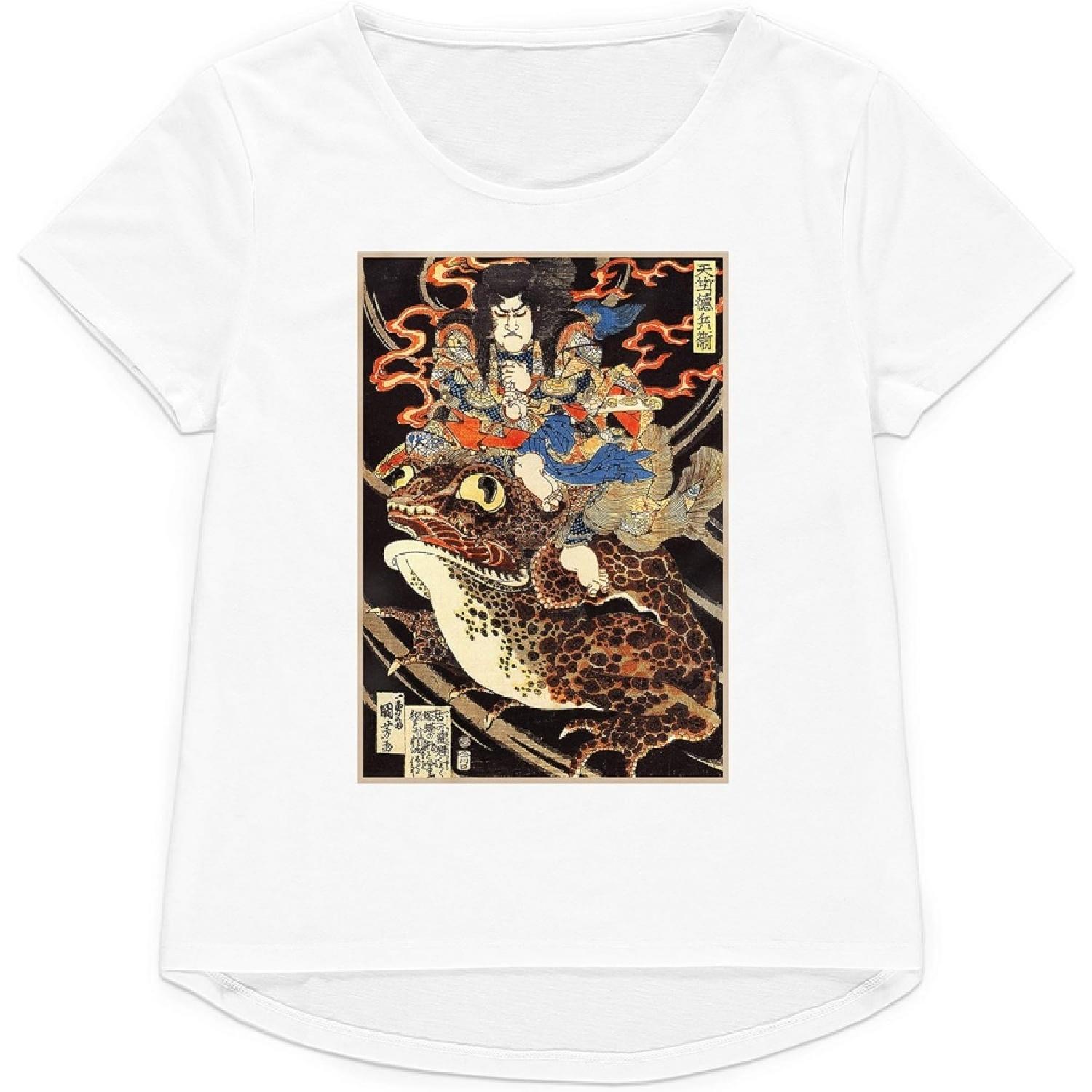 Японская футболка Укиё-э Деревянная гравюра Жаба Самурай Женская Мужская Печатная футболка S
