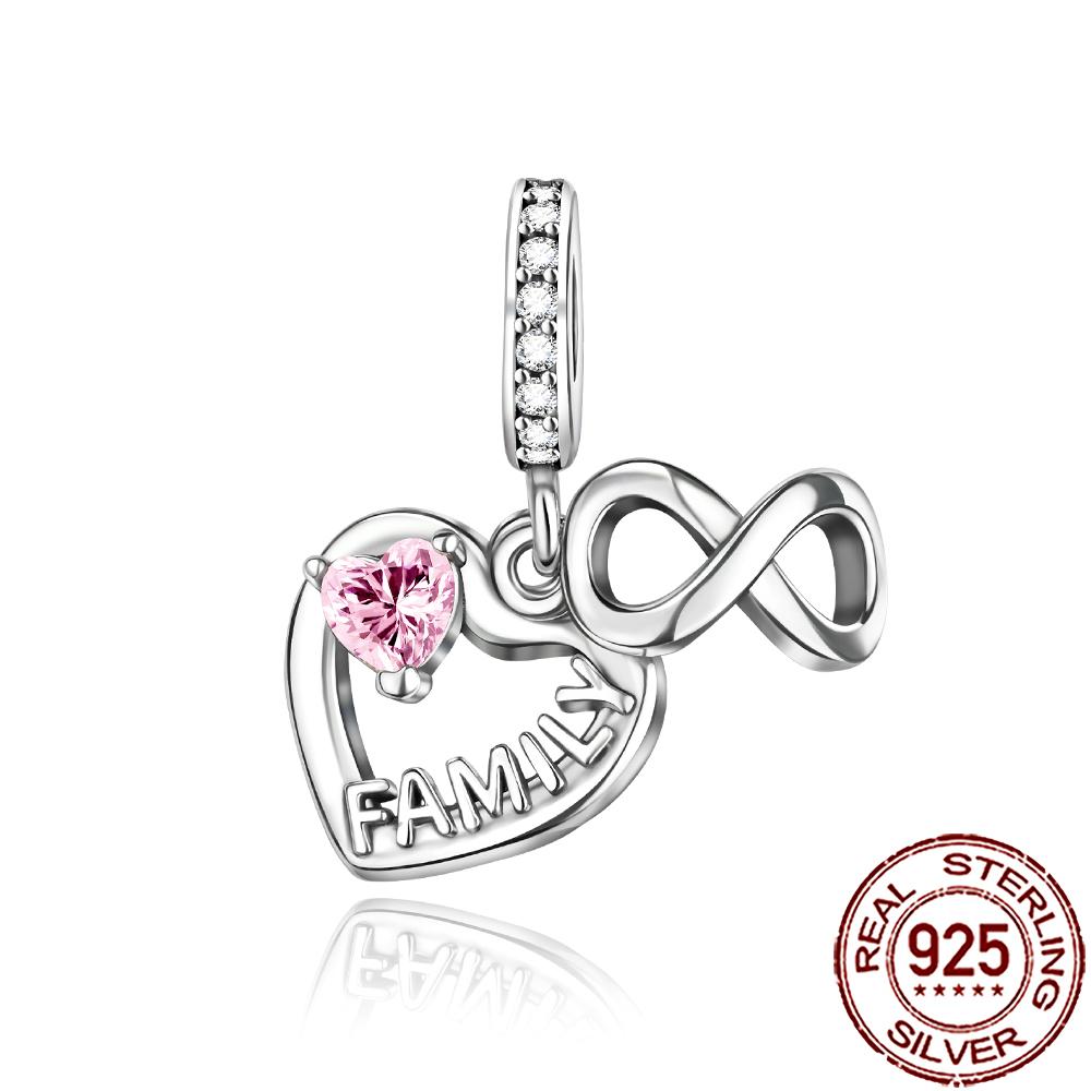 New Charms Copper Sparkling Mum Mother Family Love Heart Beads Fit Original Bracelet Necklace Diy Jewelry