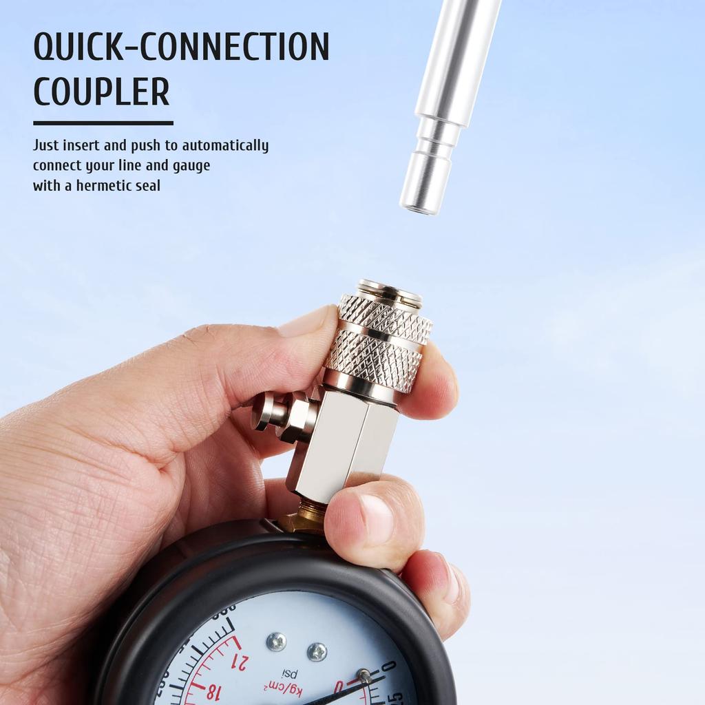 Engine Compression Meter with M10 M12 M14 M18 Adapter 0-300 PSI Pressure Gauge Automotive Cylinder Tester Kit