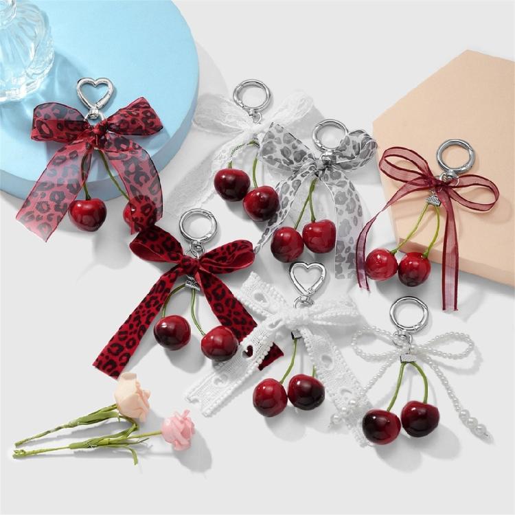 Multipurpose Love Cherrys Bowknot Charm Portable Key Holder for Stylish Women Practical Bag Accessory for Daily Use