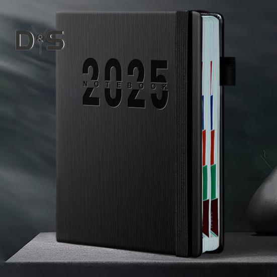 2025 Schedule Planner One Year Organization Monthly Weekly Pages Notebook with Elastic Rope Imitation Leather Cover Planner