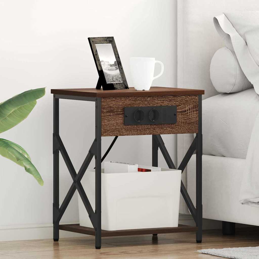 Nightstand Brown Oak Effect 41 X 31 X 51 Cm Engineered Wood