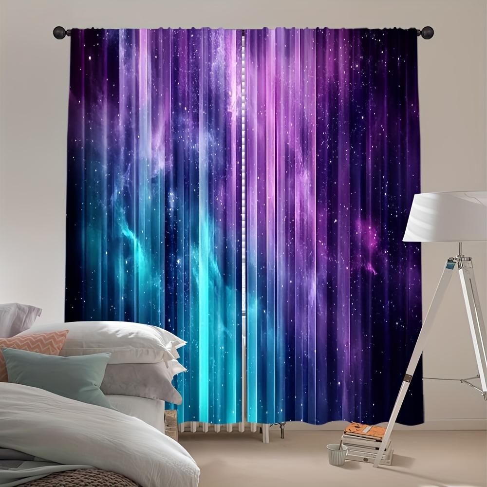 2pcs Blue-Purple Galaxy Fabric Curtains – Rod Pocket Design, Ideal for Kitchen Living Room and Bedroom Decor