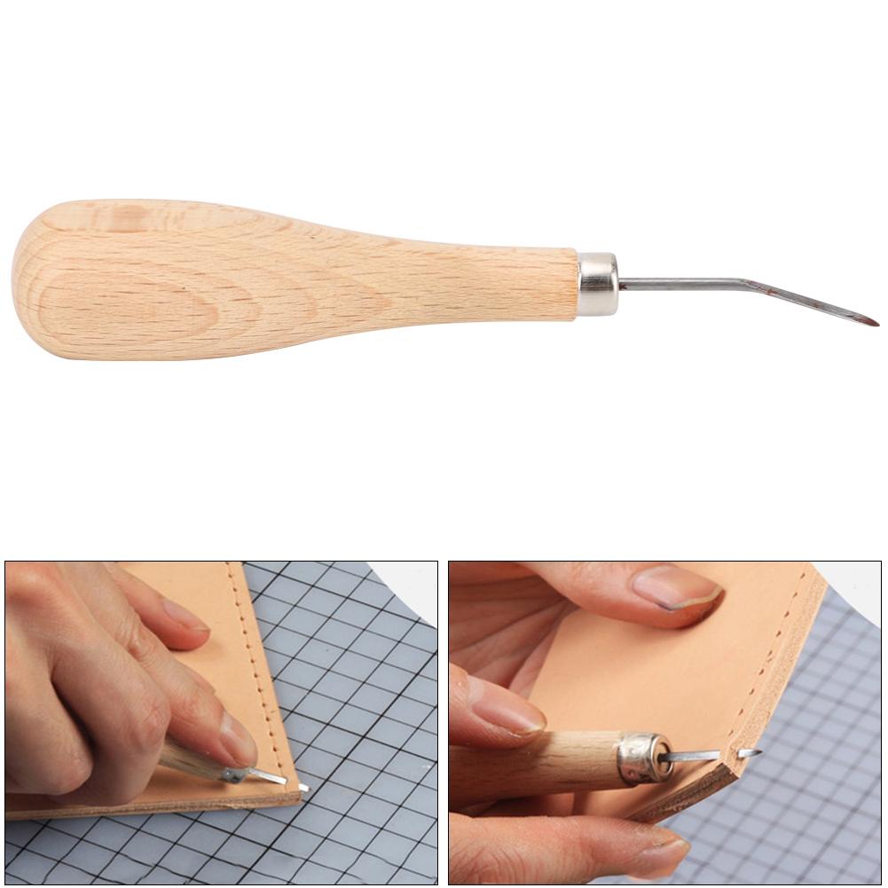 Leather Awl Set Steel Cone Punching with Beech Handle Diamond Round Tip for Leather Punching Stitching Tool for Belts Wallets