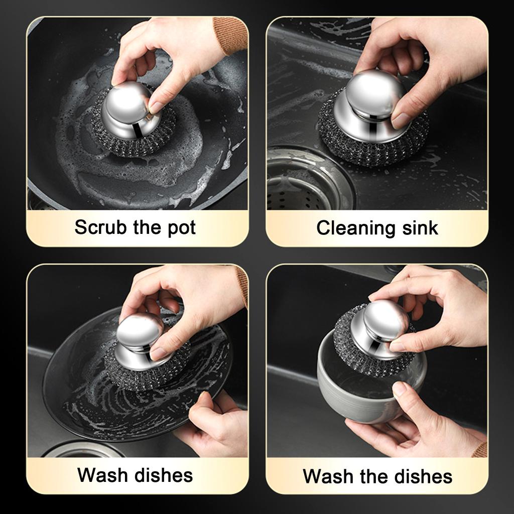 Stainless Scrub Brush, Non-Shedding Kitchen Cleaning Brush for Pots and Pans