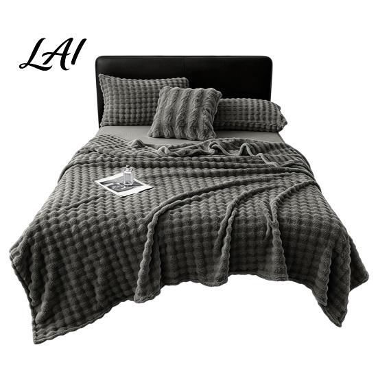 High Density Flannel Throw Soft Plush Blanket 3D Bubble Rabbit Fur Texture Thickened Thermal Comfortable Couch Throw Double-Sided Milk Velvet